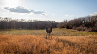 aerial view of food plot and elevated hunting blind