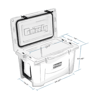 grizzly cooler sizes, grizzly 40 hard cooler lid open with internal and external dimensions