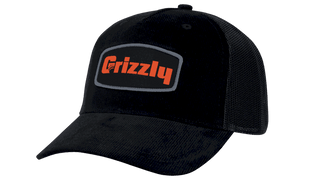 grizzly hat black corduroy with orange grizzly coolers logo