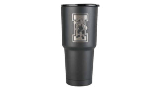 front view of 32 oz textured charcoal iowa hawkeyes wrestling stainless steel cup