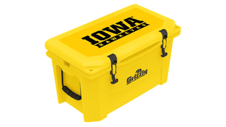 Grizzly Cooler with Iowa Hawkeyes adhesive lid graphic